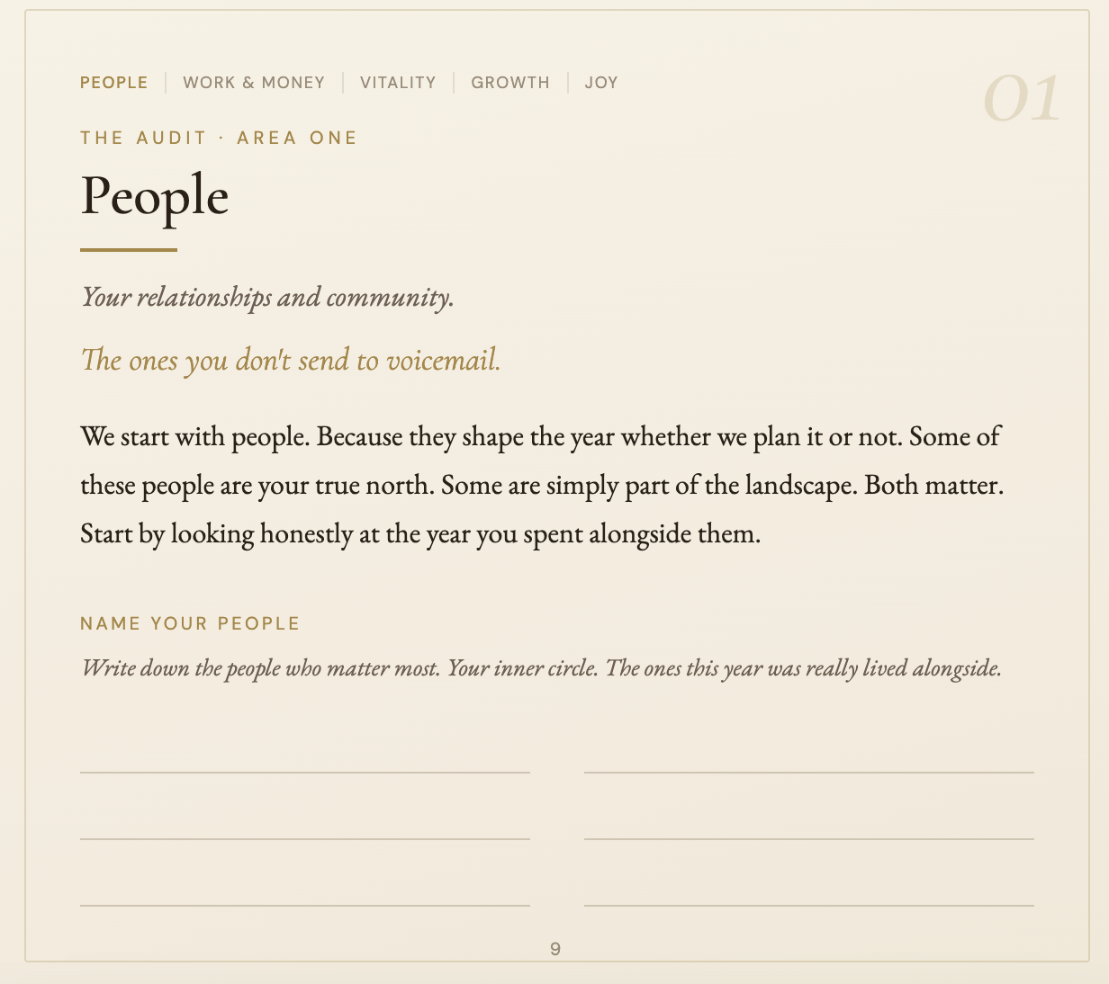 The Audit, Area One: People